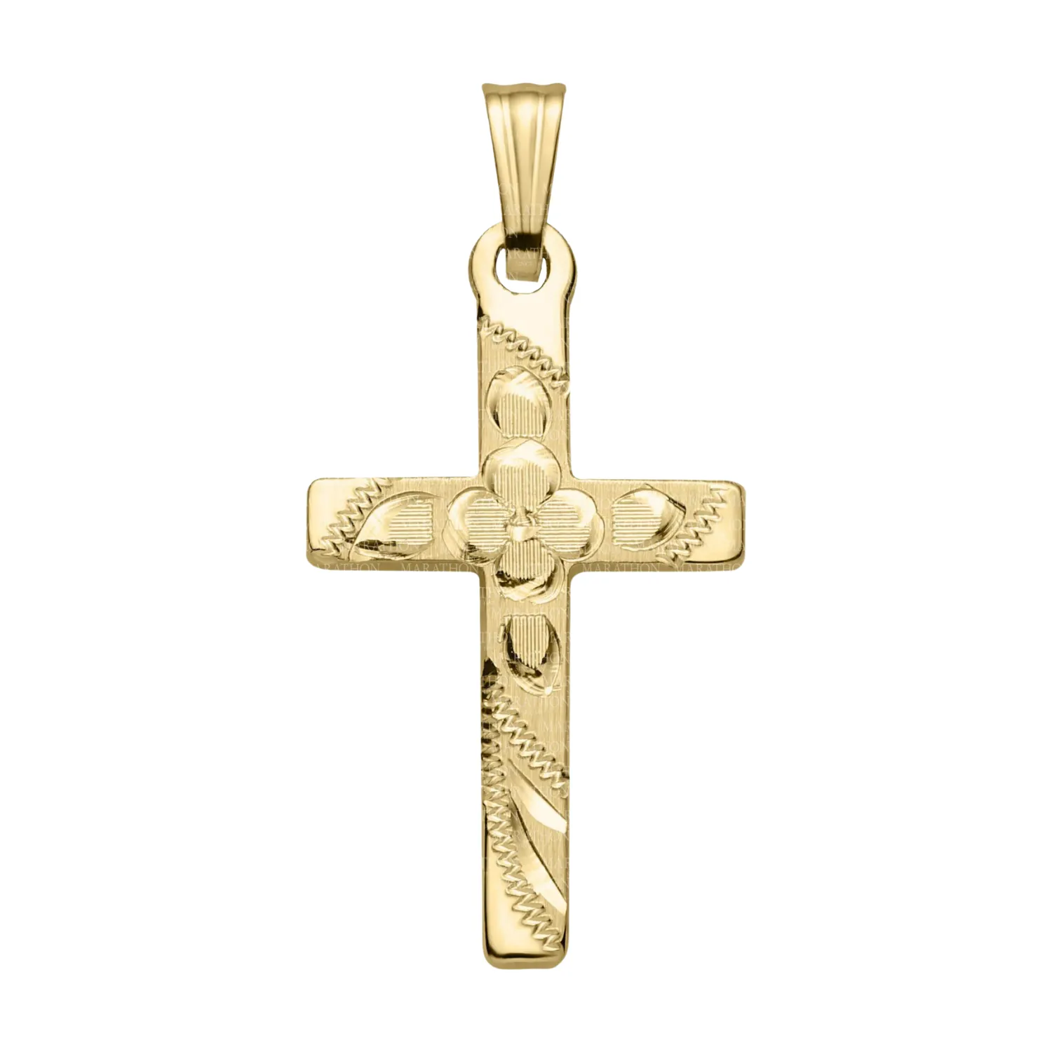 14K Yellow Gold Engraved Cross