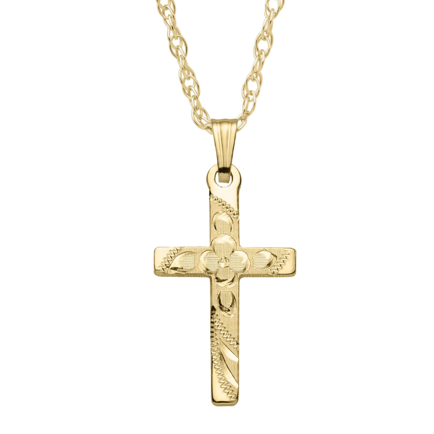 14K Yellow Gold Engraved Cross