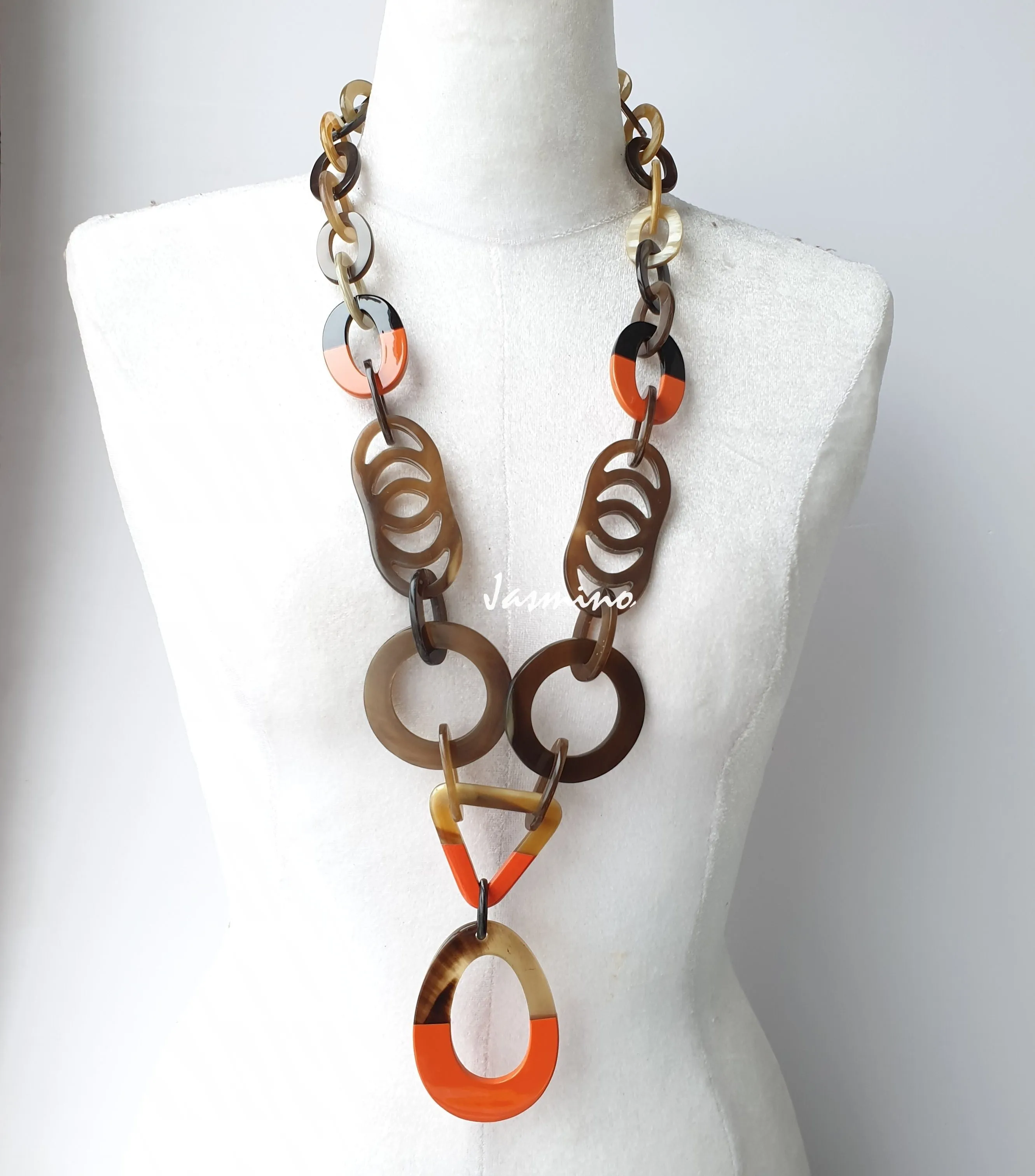 Breathtaking Trendy Necklace J18067, Made by Buffalo Horn and Lacquer