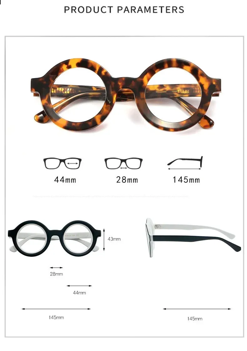 Cubojue Unisex Full Rim Round Acetate Reading Glasses 350697