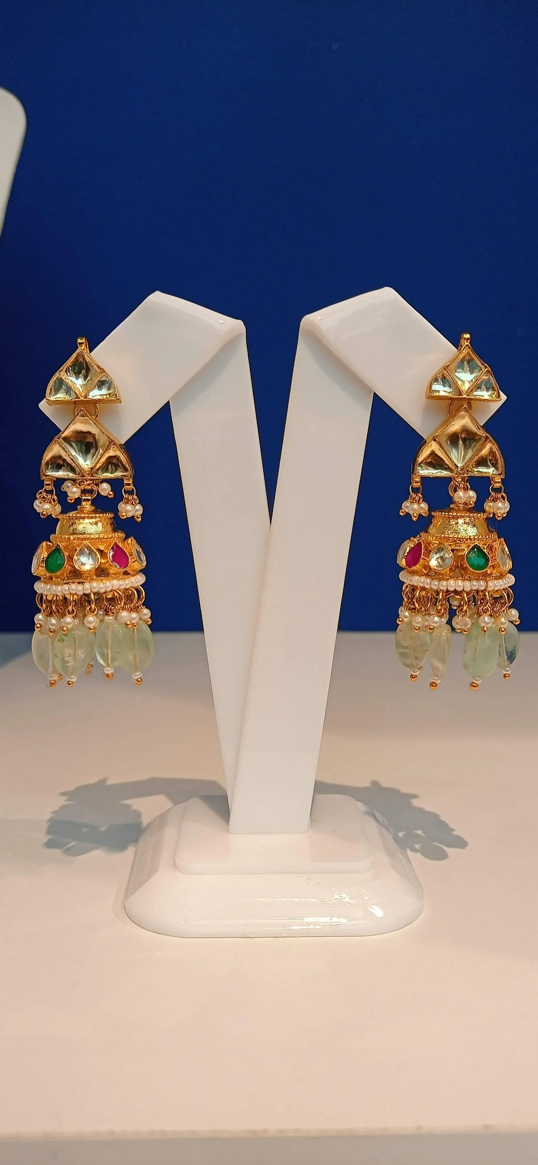 Kavya Double-Strand Kundan Polki Diamond, Ruby Red and Jade Green Necklace and Earrings Set