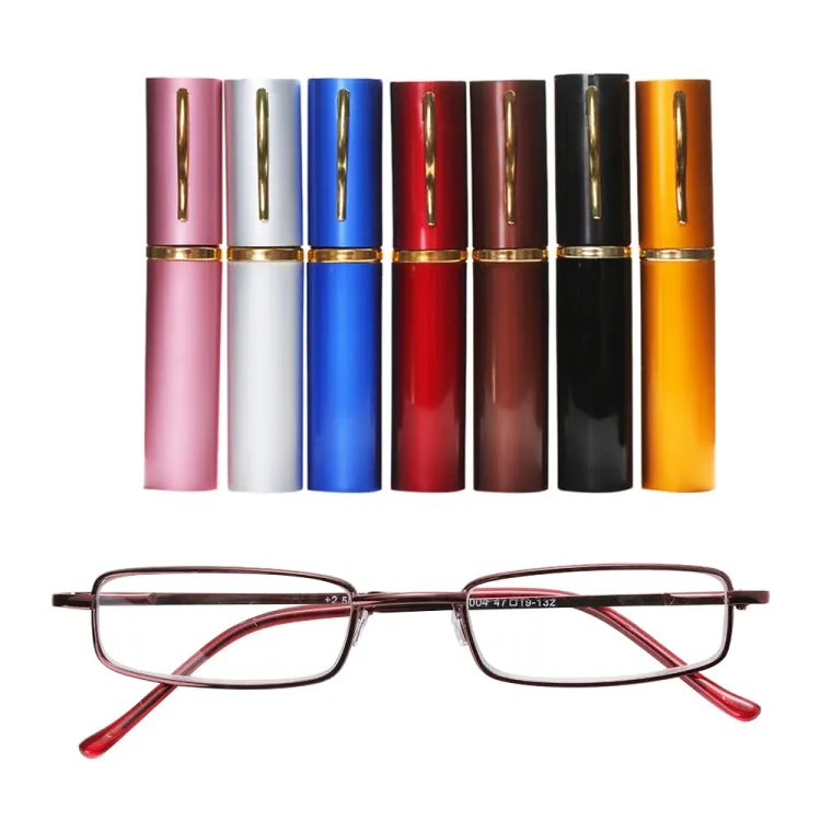 Reading Glasses Metal Spring Foot Portable Presbyopic Glasses with Tube Case  1.00D(Red)