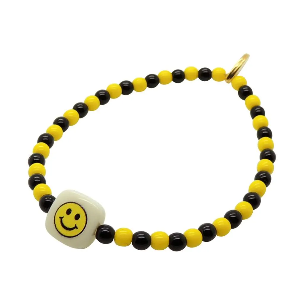 Smiley Chiclet Charm Two Tone Glass Bead Bracelet
